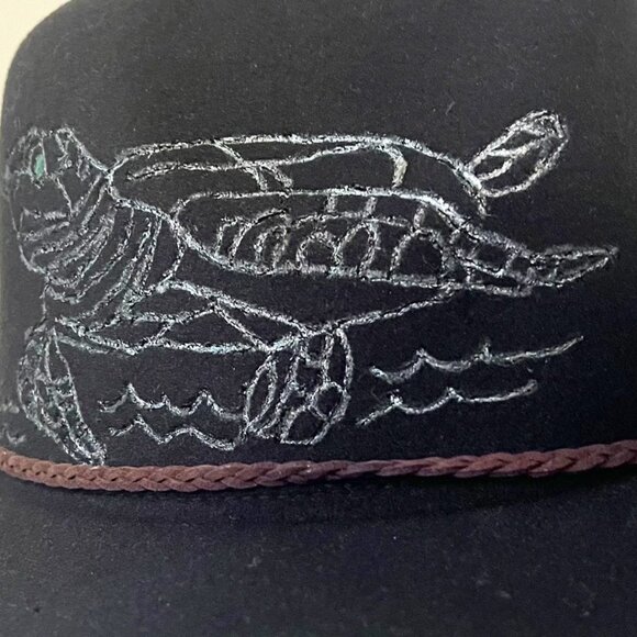 Custom Burnt Black Hat/Sea Turtle/Turquoise Eyes-Women\'s-(Brim & Embers)-New main image 9